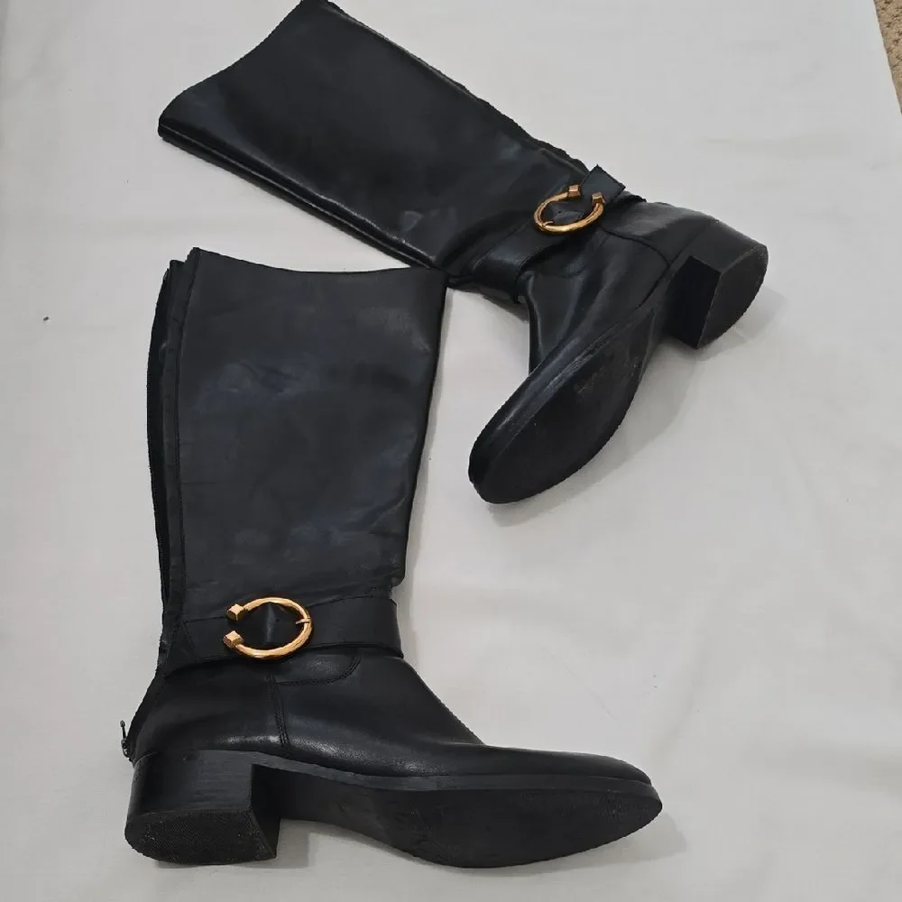 Saintg.  Black Over the Knee Boots with‎ Gold Buckle